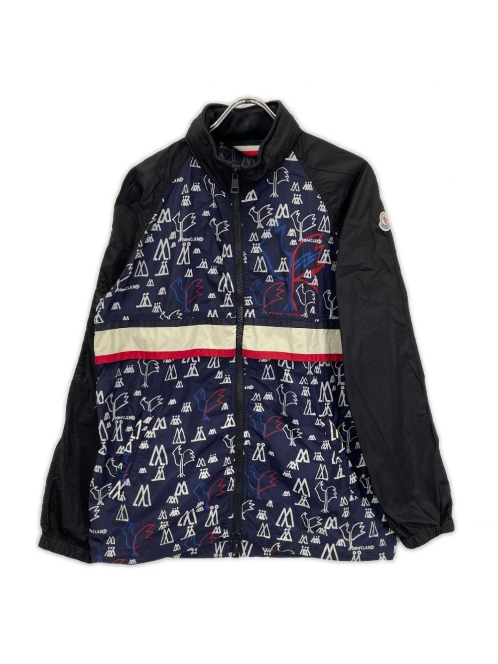 Moncler Genius Allos Black Tricolor All Over Print Drawstring W-zip Nylon Hoodie